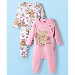 Babyhug 100% Cotton Interlock Knit Full Sleeves Rompers Pack Of 2 - Pink & White