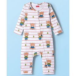 Babyhug 100% Cotton Knit Full Sleeves Rompers With Teddy Bear Print Pack of 2 - Navy Blue & White