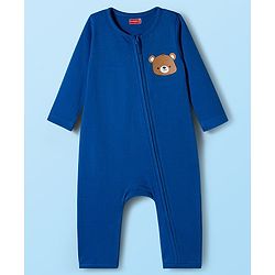 Babyhug 100% Cotton Knit Full Sleeves Rompers With Teddy Bear Print Pack of 2 - Navy Blue & White