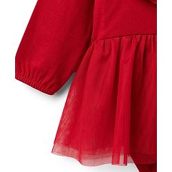 Babyhug 100% Cotton Knit Full Sleeves Frock Style Onesie With Floral Print & Bow Applique - Red