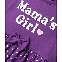 Babyhug 100% Cotton Knit Full Sleeves Heart Printed Frock Style Onesie With Bow Applique & Hairband - Violet