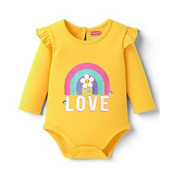 Babyhug 100% Cotton Knit Full Sleeves Onesie With Rainbow & Floral Print - Yellow