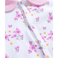 Babyhug 100% Cotton Knit Full Sleeves Romper With Floral Print & Hairband - White