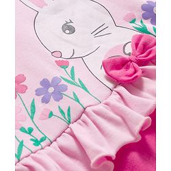 Babyhug 100% Cotton Knit Full Sleeves Romper With Bunny & Floral Print - Pink