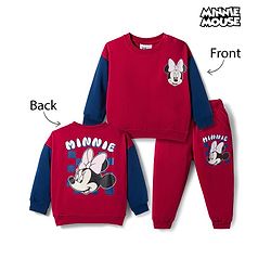 Babyhug Disney Terry Knit  Full Sleeves Sweatshirt and Track Pant Set with Minnie Mouse Graphic - Maroon