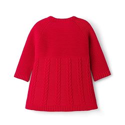 Babyhug Knit Full Sleeves Woollen Dress with Floral Embroidery & Cable Knit Design - Coral