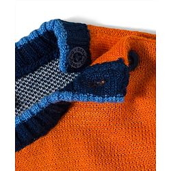 Babyhug Knit Full Sleeves Sweater Set With Aztec Design - Orange & Navy  Blue