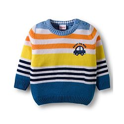 Babyhug Knitted Full Sleeves Striped Sweater Set - Navy Blue