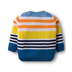 Babyhug Knitted Full Sleeves Striped Sweater Set - Navy Blue