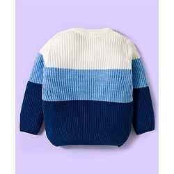 Babyhug Knitted Full Sleeves Sweater Set With Color Block Design & Badge Detailing - Blue & White