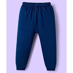 Babyhug Knitted Full Sleeves Sweater Set With Color Block Design & Badge Detailing - Blue & White