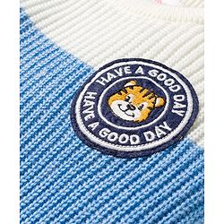 Babyhug Knitted Full Sleeves Sweater Set With Color Block Design & Badge Detailing - Blue & White