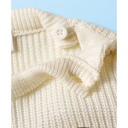 Babyhug Knitted Full Sleeves Sweater Set With Color Block Design & Badge Detailing - Pink & White