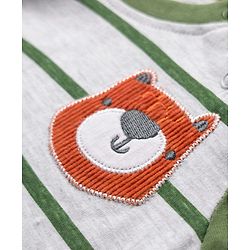 Babyhug 100% Cotton Knit Full Raglan Sleeves T-Shirt with Stripes & Patch Detailing - Green & Grey