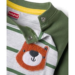 Babyhug 100% Cotton Knit Full Raglan Sleeves T-Shirt with Stripes & Patch Detailing - Green & Grey