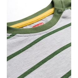 Babyhug 100% Cotton Knit Full Raglan Sleeves T-Shirt with Stripes & Patch Detailing - Green & Grey