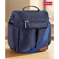 Babyhug 2-in-1 Quilted Sling cum Tote Diaper Bag for Travel - Spacious, Stylish, and Multifunctional| Adjustable Shoulder Strap| Insulated Bottle Pouches| Water Resistant| Carry Handle - Blue