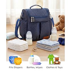 Babyhug 2-in-1 Quilted Sling cum Tote Diaper Bag for Travel - Spacious, Stylish, and Multifunctional| Adjustable Shoulder Strap| Insulated Bottle Pouches| Water Resistant| Carry Handle - Blue