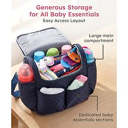 Babyhug 2-in-1 Quilted Sling cum Tote Diaper Bag for Travel - Spacious, Stylish, and Multifunctional| Adjustable Shoulder Strap| Insulated Bottle Pouches| Water Resistant| Carry Handle - Blue