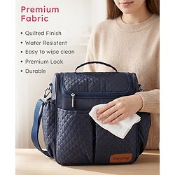 Babyhug 2-in-1 Quilted Sling cum Tote Diaper Bag for Travel - Spacious, Stylish, and Multifunctional| Adjustable Shoulder Strap| Insulated Bottle Pouches| Water Resistant| Carry Handle - Blue