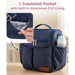 Babyhug 2-in-1 Quilted Sling cum Tote Diaper Bag for Travel - Spacious, Stylish, and Multifunctional| Adjustable Shoulder Strap| Insulated Bottle Pouches| Water Resistant| Carry Handle - Blue