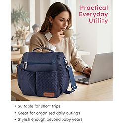 Babyhug 2-in-1 Quilted Sling cum Tote Diaper Bag for Travel - Spacious, Stylish, and Multifunctional| Adjustable Shoulder Strap| Insulated Bottle Pouches| Water Resistant| Carry Handle - Blue