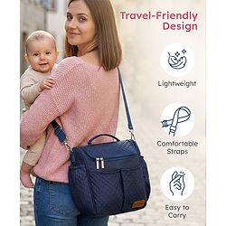 Babyhug 2-in-1 Quilted Sling cum Tote Diaper Bag for Travel - Spacious, Stylish, and Multifunctional| Adjustable Shoulder Strap| Insulated Bottle Pouches| Water Resistant| Carry Handle - Blue