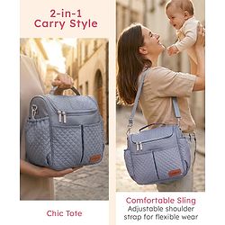 Babyhug 2-in-1 Quilted Sling cum Tote Diaper Bag for Travel - Spacious, Stylish, and Multifunctional| Adjustable Shoulder Strap| Insulated Bottle Pouches| Water Resistant| Carry Handle - Blue