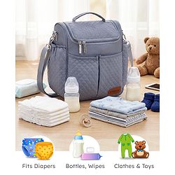 Babyhug 2-in-1 Quilted Sling cum Tote Diaper Bag for Travel - Spacious, Stylish, and Multifunctional| Adjustable Shoulder Strap| Insulated Bottle Pouches| Water Resistant| Carry Handle - Blue