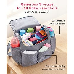 Babyhug 2-in-1 Quilted Sling cum Tote Diaper Bag for Travel - Spacious, Stylish, and Multifunctional| Adjustable Shoulder Strap| Insulated Bottle Pouches| Water Resistant| Carry Handle - Blue