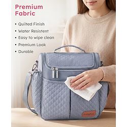 Babyhug 2-in-1 Quilted Sling cum Tote Diaper Bag for Travel - Spacious, Stylish, and Multifunctional| Adjustable Shoulder Strap| Insulated Bottle Pouches| Water Resistant| Carry Handle - Blue