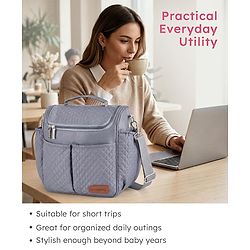 Babyhug 2-in-1 Quilted Sling cum Tote Diaper Bag for Travel - Spacious, Stylish, and Multifunctional| Adjustable Shoulder Strap| Insulated Bottle Pouches| Water Resistant| Carry Handle - Blue