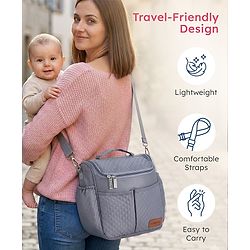 Babyhug 2-in-1 Quilted Sling cum Tote Diaper Bag for Travel - Spacious, Stylish, and Multifunctional| Adjustable Shoulder Strap| Insulated Bottle Pouches| Water Resistant| Carry Handle - Blue