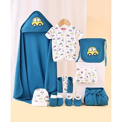 Babyhug Premium 100% Cotton Newborn Gift Set  11 Pcs Clothing Hamper Duck Print - Yellow| Jhabla, Bib, Wrapper, Mittens, Booties, 3 Wash cloths & 2 Nappies| Gift Set for New Born Boys & Girls