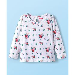 Babyhug 100% Cotton Knit Full Sleeves T-Shirts with Floral Print Pack of 3 - Red White & Pink