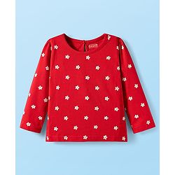 Babyhug 100% Cotton Knit Full Sleeves T-Shirts with Floral Print Pack of 3 - Red White & Pink