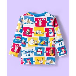 Babyhug 100% Cotton Knit Full Raglan Sleeves T-Shirts with Stripes & Animal Print Pack of 3 - White & Blue