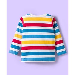 Babyhug 100% Cotton Knit Full Raglan Sleeves T-Shirts with Stripes & Animal Print Pack of 3 - White & Blue