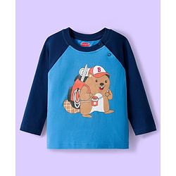 Babyhug 100% Cotton Knit Full Raglan Sleeves T-Shirts with Stripes & Animal Print Pack of 3 - White & Blue