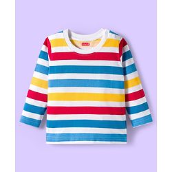 Babyhug 100% Cotton Knit Full Raglan Sleeves T-Shirts with Stripes & Animal Print Pack of 3 - White & Blue