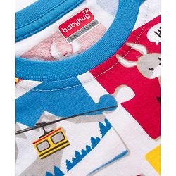 Babyhug 100% Cotton Knit Full Raglan Sleeves T-Shirts with Stripes & Animal Print Pack of 3 - White & Blue