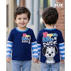 Babyhug Disney Single Jersey Knit Full Doctor Sleeves Oversized T-Shirt with 101 Dalmatians Front & Back Graphic - Navy Blue