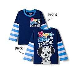 Babyhug Disney Single Jersey Knit Full Doctor Sleeves Oversized T-Shirt with 101 Dalmatians Front & Back Graphic - Navy Blue