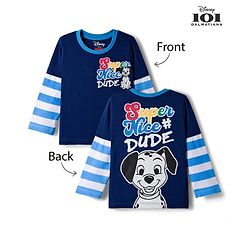 Babyhug Disney Single Jersey Knit Full Doctor Sleeves Oversized T-Shirt with 101 Dalmatians Front & Back Graphic - Navy Blue