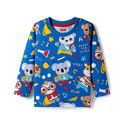 Babyhug 100% Cotton Knit Full Sleeves T-Shirts with Stripes & Animal Print Pack of 3 - Blue Red & Yellow