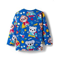 Babyhug 100% Cotton Knit Full Sleeves T-Shirts with Stripes & Animal Print Pack of 3 - Blue Red & Yellow