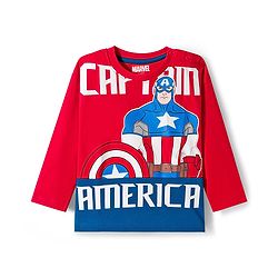 Babyhug Marvel Single Jersey Knit Full Sleeves T-Shirt & Trackpant Set with Captain America Graphic & Badge Detailing - Red & Blue