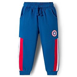 Babyhug Marvel Single Jersey Knit Full Sleeves T-Shirt & Trackpant Set with Captain America Graphic & Badge Detailing - Red & Blue