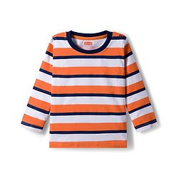 Babyhug 100% Cotton Knit Full Raglan Sleeves T-Shirts with Stripes & Animal Print Pack of 3 - Orange & Navy Blue