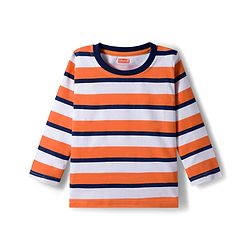 Babyhug 100% Cotton Knit Full Raglan Sleeves T-Shirts with Stripes & Animal Print Pack of 3 - Orange & Navy Blue